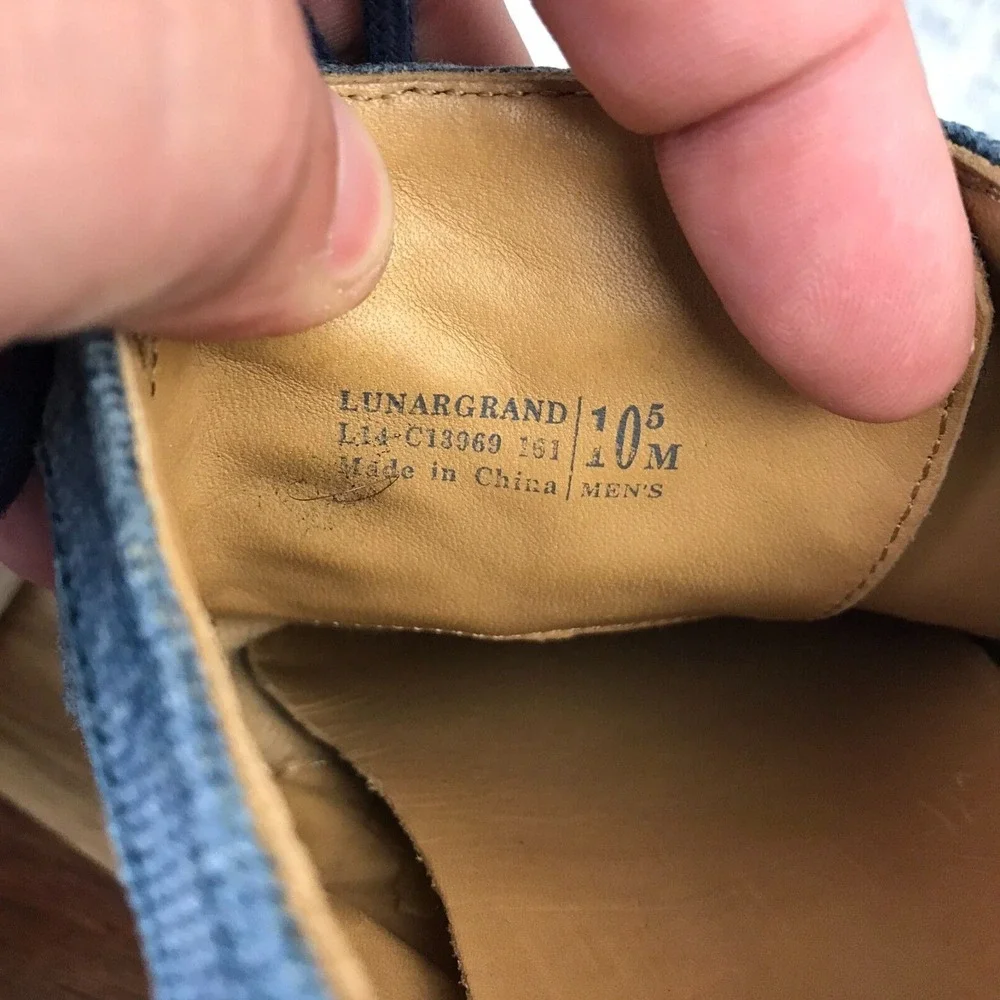 Cole‎ Haan LUNARGRAND Long Wingtip Oxford Mens 10.5M Blue Canvas Shoes